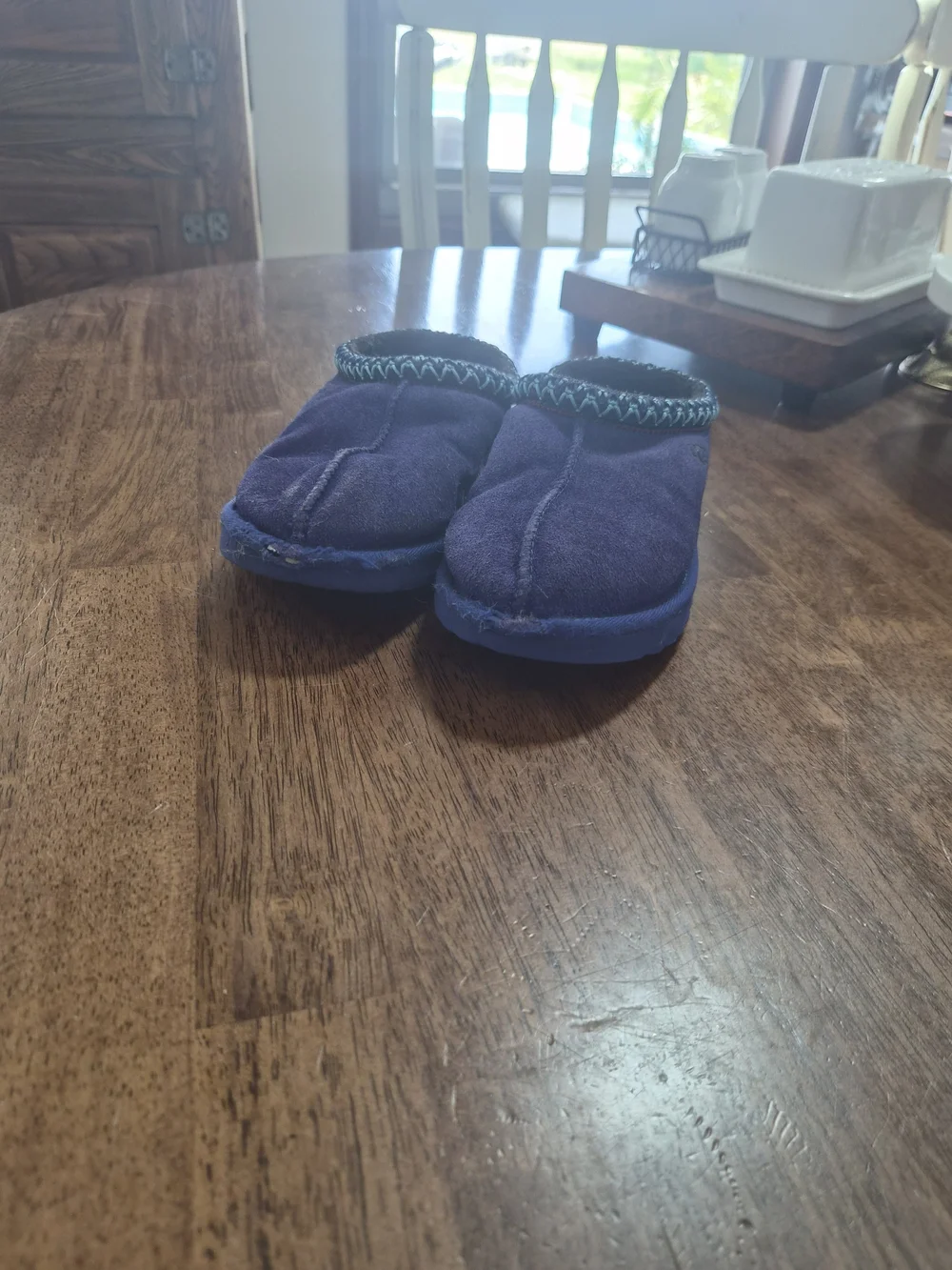 UGG Navy Suede Slip-On Clogs with Teal Braided Trim